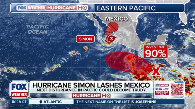 Hurricane Simon churns off the coast of Mexico as the storm shifts Northwest