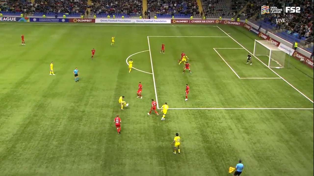 Kazakhstan's Abat Aimbetov gets second goal vs. Azerbaijan after VAR controversy