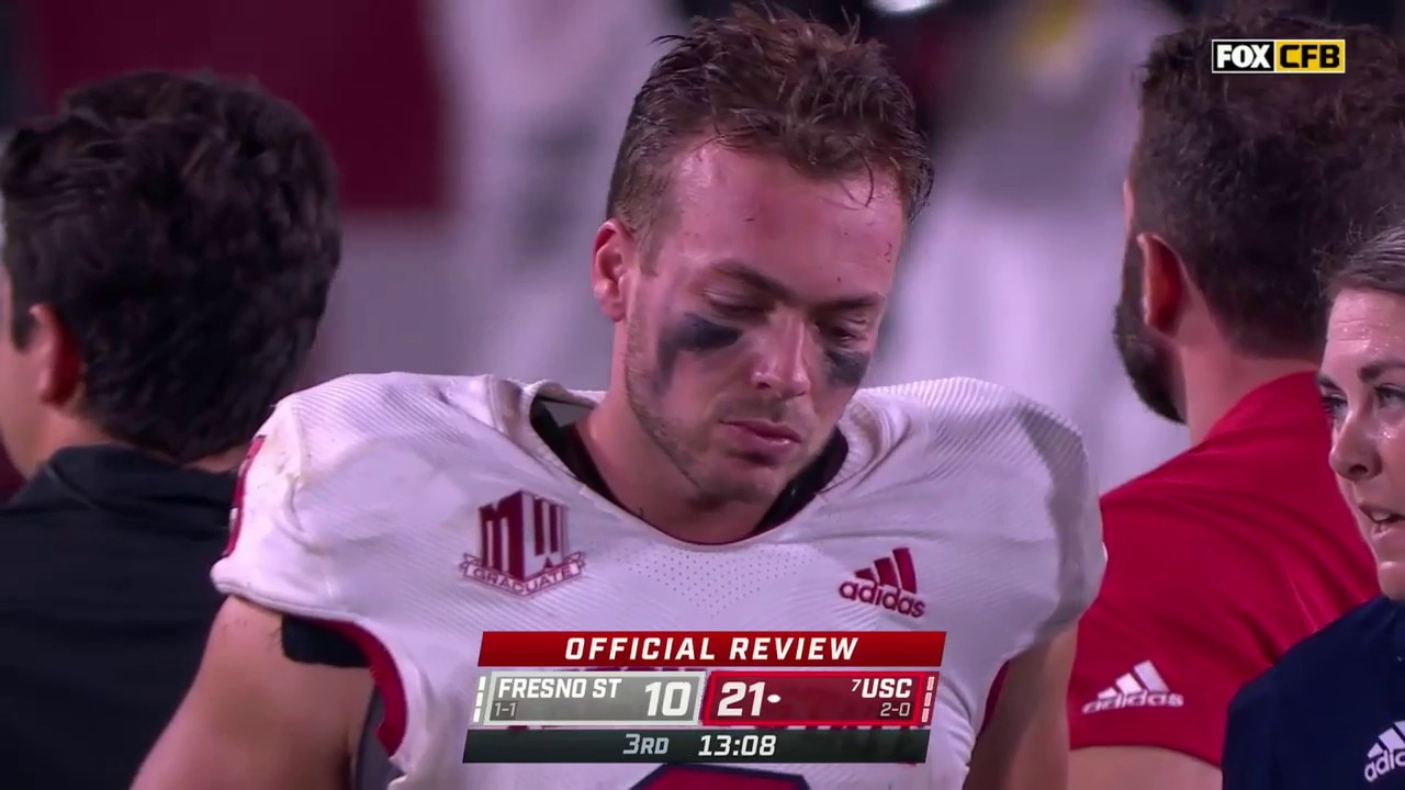 Fresno State QB Jake Haener is carted off the field due to injury