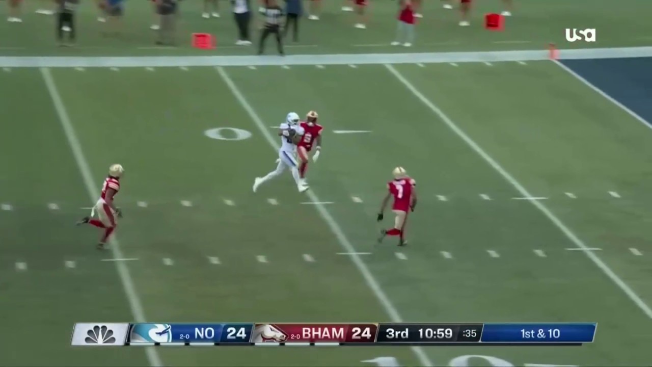 McLeod Bethel-Thompson connects with Jonathan Adams for a 34 yard TD to give the Breakers the lead