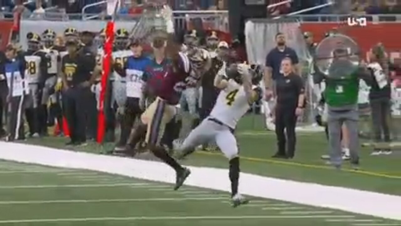 Maulers' Troy Williams connects with Bailey Gaither for a 31-yard catch, leading to a 5-yard TD pass to Mason Stokke in 1Q