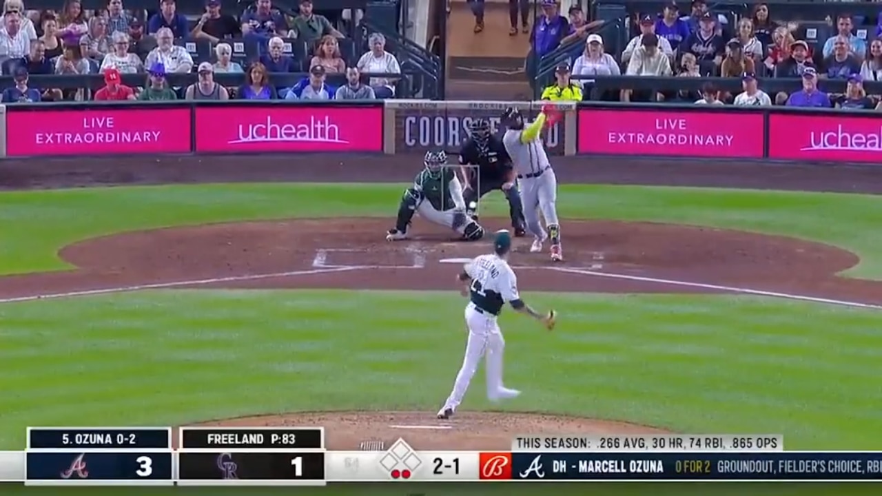 Marcell Ozuna CRUSHES a 443-feet homer as the Braves extend their lead over the Rockies